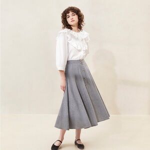Loeffler Randall Wilda Grey Button-Front Skirt